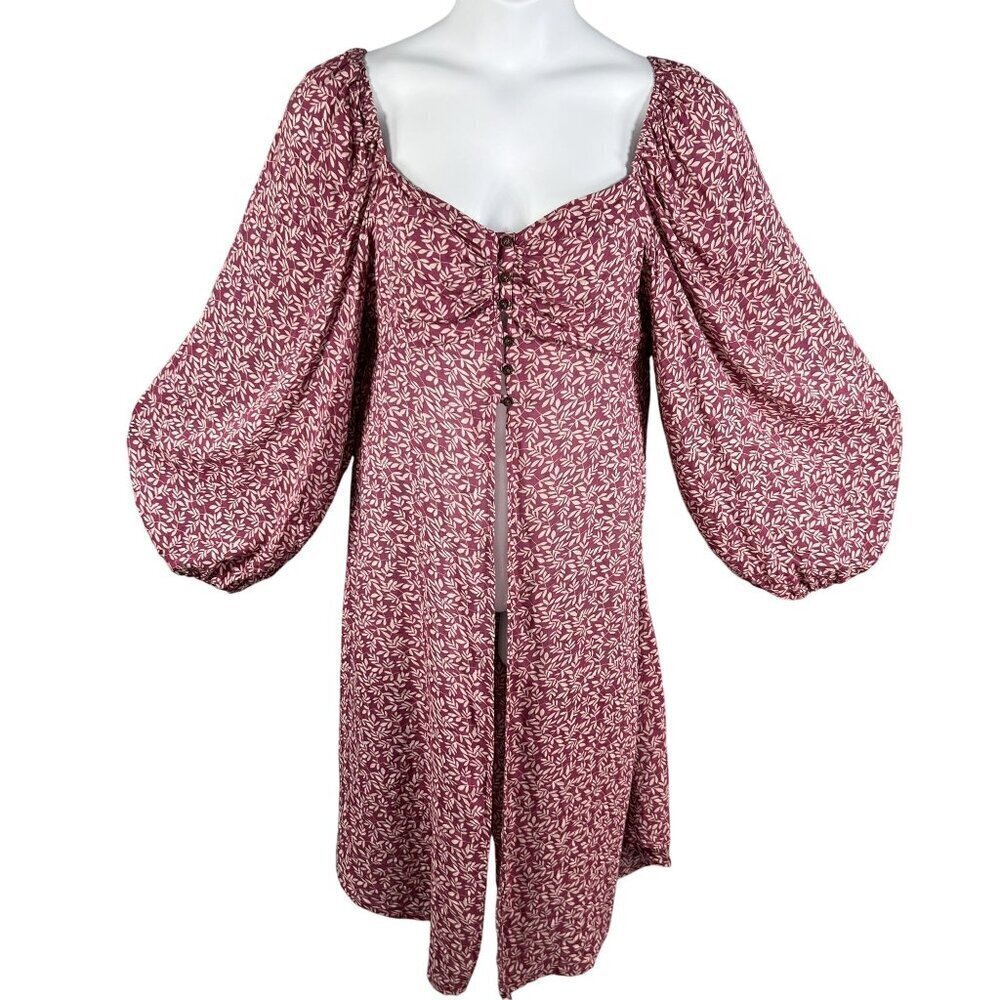 Anthropologie Bucketlist Women L Boho Maxi Top Smocked Back Bishop Sleeve Blouse